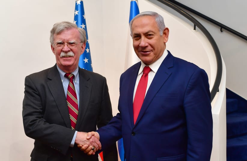 Prime Minister Benjmain Netanyahu (R) meets US National Security Adviser John Bolton (L), January 6th, 2019 (photo credit: KOBI GIDEON/GPO)