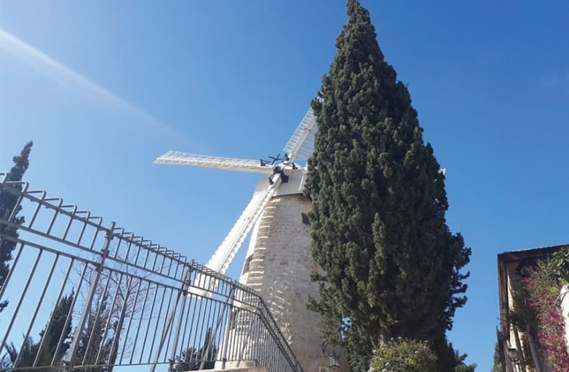 A CLOSE-UP view of the outside walls of the Montefiore Windmill. (photo credit: MAYA MARGIT)
