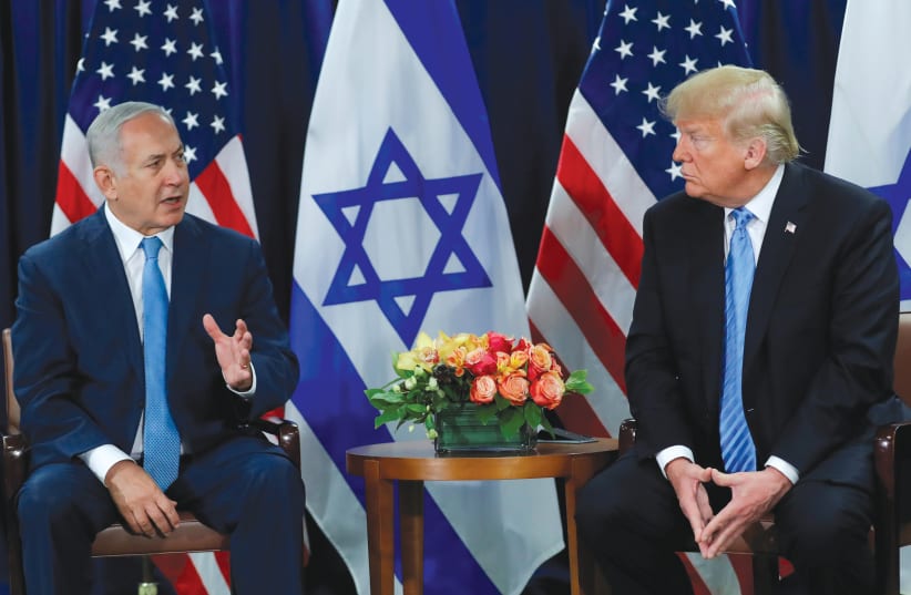 PRIME MINISTER Benjamin Netanyahu speaks during a bilateral meeting with US President Donald Trump on the sidelines of the 73rd session of the United Nations General Assembly in September 2018 (photo credit: REUTERS/CARLOS BARRIA)