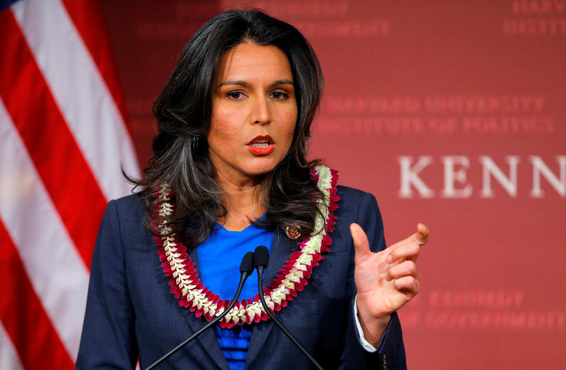 U.S. Representative Tulsi Gabbard (D-HI) speaks after being awarded a Frontier Award during a ceremony at the Kennedy School of Government at Harvard University in Cambridge, Massachusetts November 25, 2013 (photo credit: REUTERS/BRIAN SNYDER)