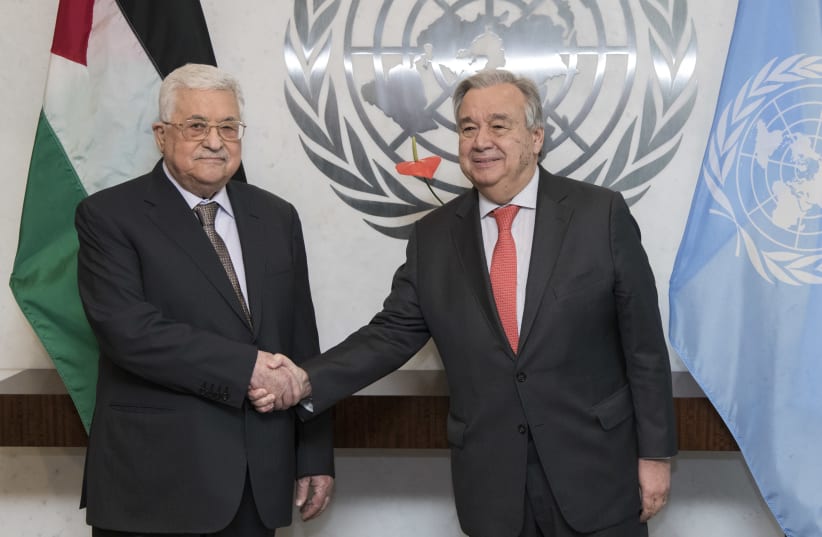 Mahmoud Abbas and UN Secretary General Antonio Guterres (photo credit: Courtesy)