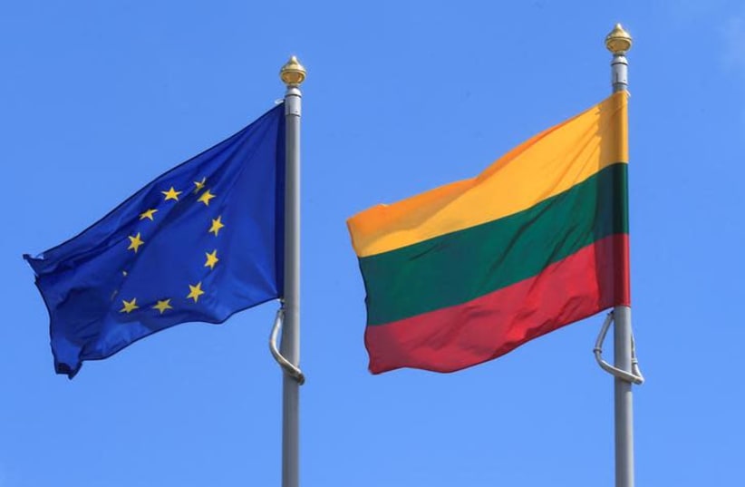 Lithuanian and European Union flags (photo credit: REUTERS/INTS KALNINS)
