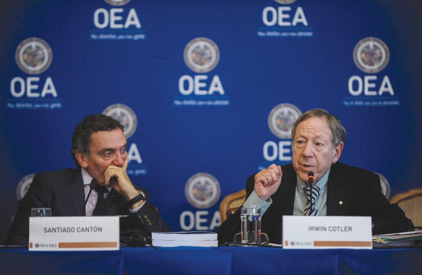IRWIN COTLER participates in a news conference of the Organization of American States (OEA in French) in May.  (photo credit: REUTERS)