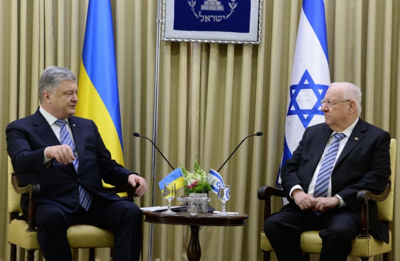 President Reuven Rivlin meets with Ukrainian President Petro Poroshenko, January 2019. (photo credit: Mark Neiman/GPO)
