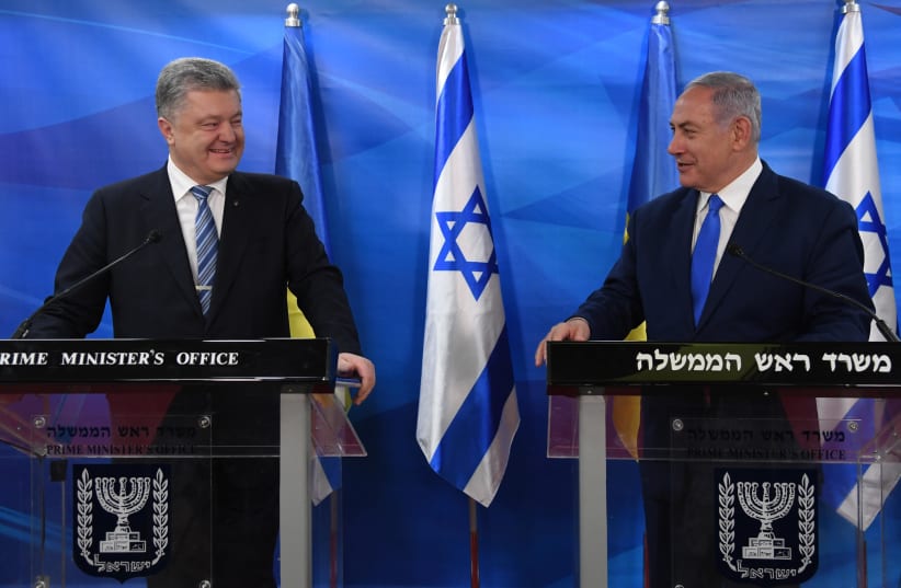 Prime Minister Benjamin Netanyahu met this evening, January 21 2019, with Ukrainian President Petro Poroshenko in the Prime Minister's office in Jerusalem (photo credit: CHAIM TZACH/GPO)