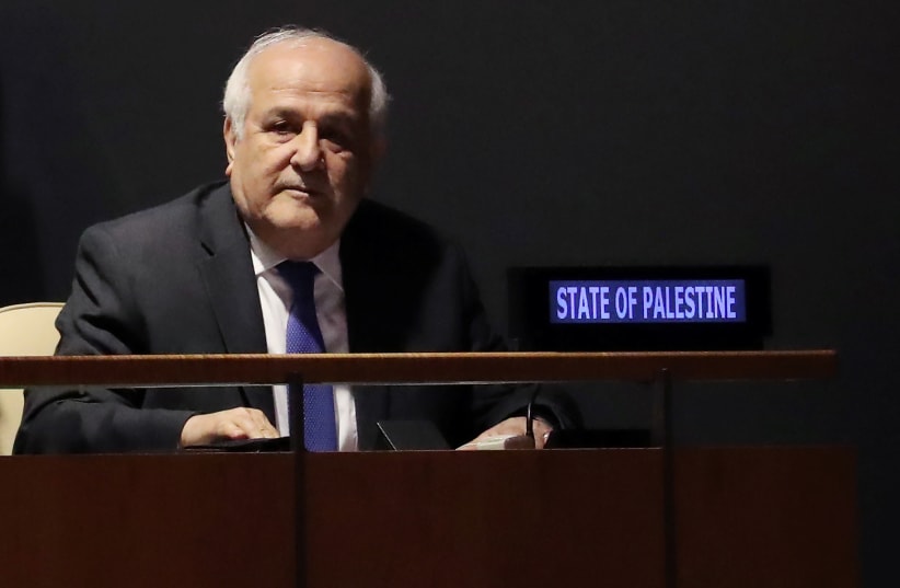 Palestinian Ambassador to the United Nations Riyad Mansour at the United Nations in New York, U.S., October 16, 2018 (photo credit: SHANNON STAPLETON/ REUTERS)