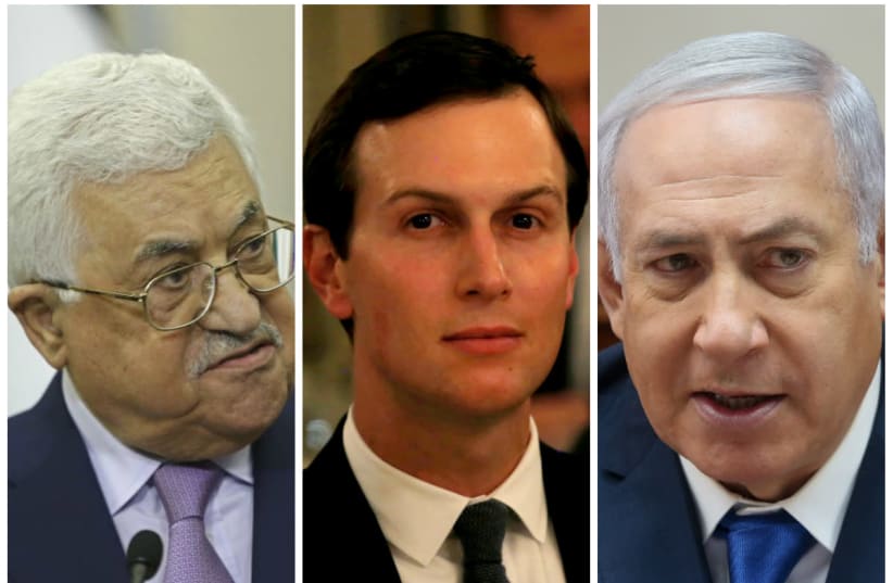Mahmoud Abbas (L), Jared Kushner (C) and Benjamin Netanyahu (R) (photo credit: REUTERS & MARC ISRAEL SELLEM/THE JERUSALEM POST)