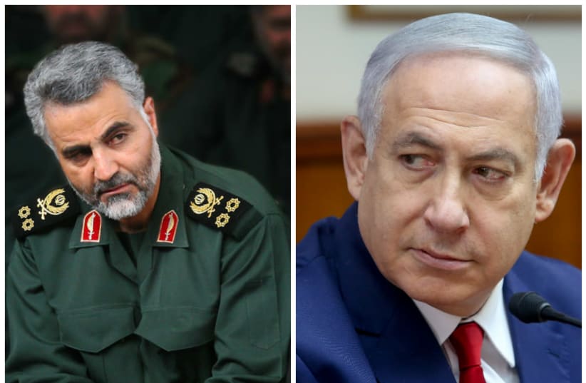 Quassem Soleimani (L) and Benjamin Netanyahu (R) (photo credit: WIKIMEDIA COMMONS & MARC ISRAEL SELLEM/THE JERUSALEM POST)