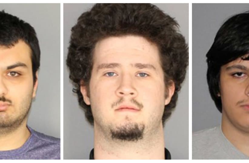 Vincent Vetromile, 19, of Greece, New York (L to R), Brian Colaneri, 20, of Gates, New York and Andrew Crysel of East Rochester, New York, arrested after planning to bomb a Muslim community in upstate New York according to authorities, are shown in these photos provided January 22, 2019 (photo credit: GREECE NEW YORK POLICE DEPARTMENT)
