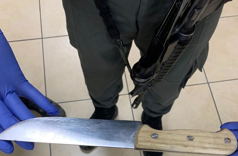 A knife found hidden in the clothes of 17-year-old East Jerusalem resident at Damascus Gate.  (photo credit: ISRAEL POLICE)