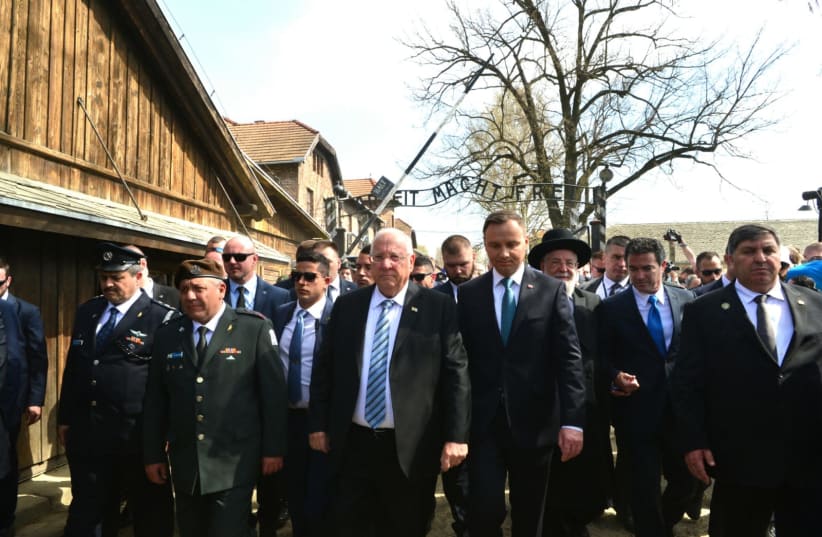 President Reuven Rivlin leads the 2018 March of the Living from Auschwitz to Birkenau (photo credit: YOSSI ZIEGLER)