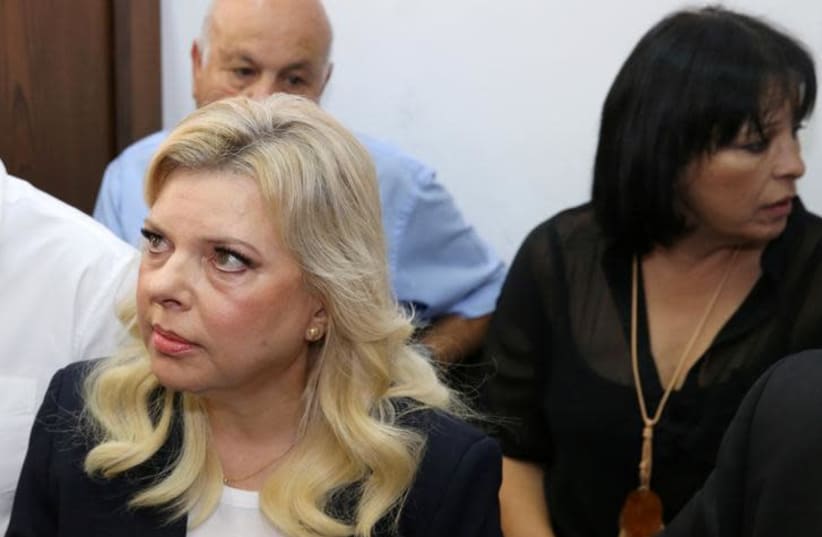 Sara, wife of Israeli Prime Minister Benjamin Netanyahu, arrives at a court hearing in the fraud trial against her (photo credit: REUTERS)