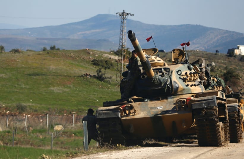 A TURKISH tank on the Syrian border (photo credit: REUTERS)