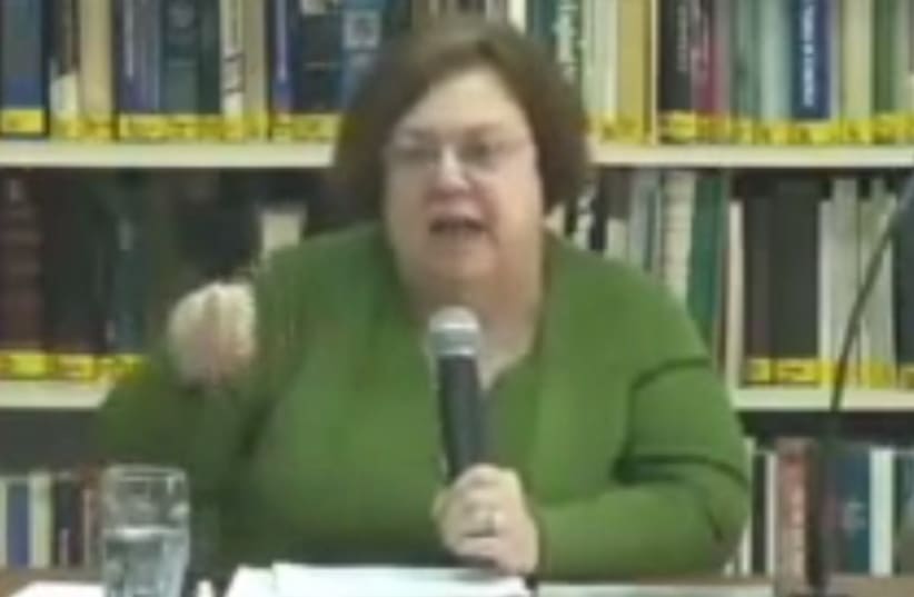 Rela Mintz Geffen in a lecture on Life Cycle Rituals in Contemporary American Judaism  (photo credit: YOUTUBE SCREENSHOT)