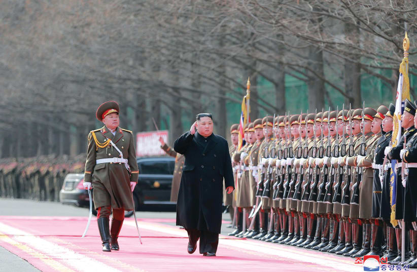 NORTH KOREAN leader Kim Jong Un visits the Ministry of the People’s Armed Forces in Pyongyang last week. (KCNA/Reuters) (photo credit: KCNA/ REUTERS)