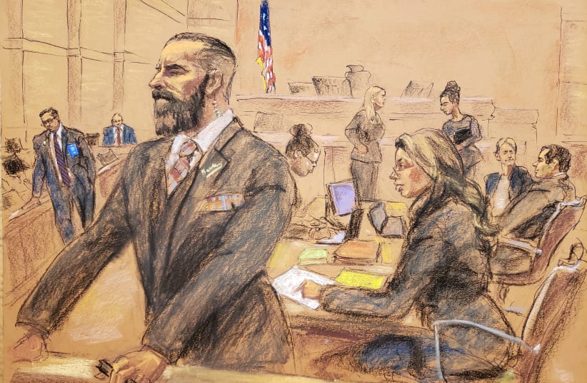 U.S. government lawyers and U.S. Marshals are seen in this courtroom sketch, shortly before the accused Mexican drug lord Joaquin "El Chapo" Guzman was found guilty of smuggling tons of drugs to the United States, in Brooklyn federal court in New York, U.S., February 12, 2019 (photo credit: REUTERS/JANE ROSENBERG)