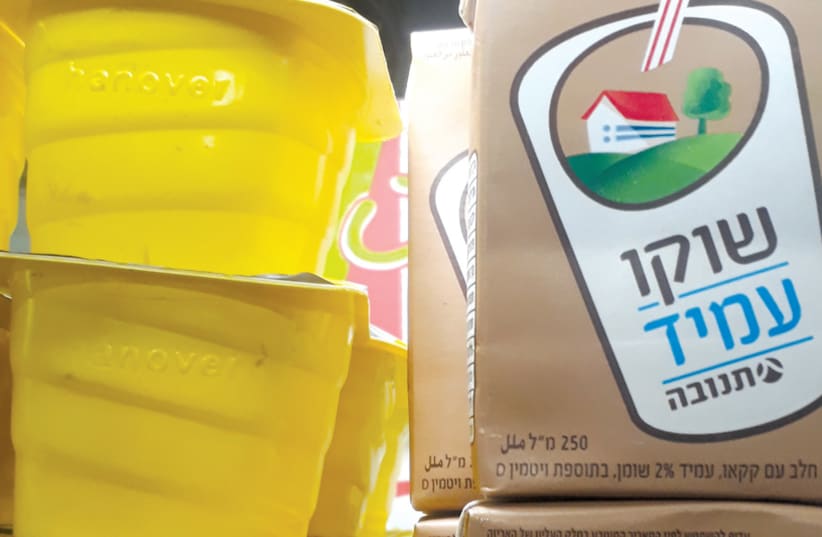 ON GAZAN supermarket shelves (clockwise from top left): Pudding cups; Tnuva ‘shoko’ (chocolate milk); (photo credit: Courtesy)
