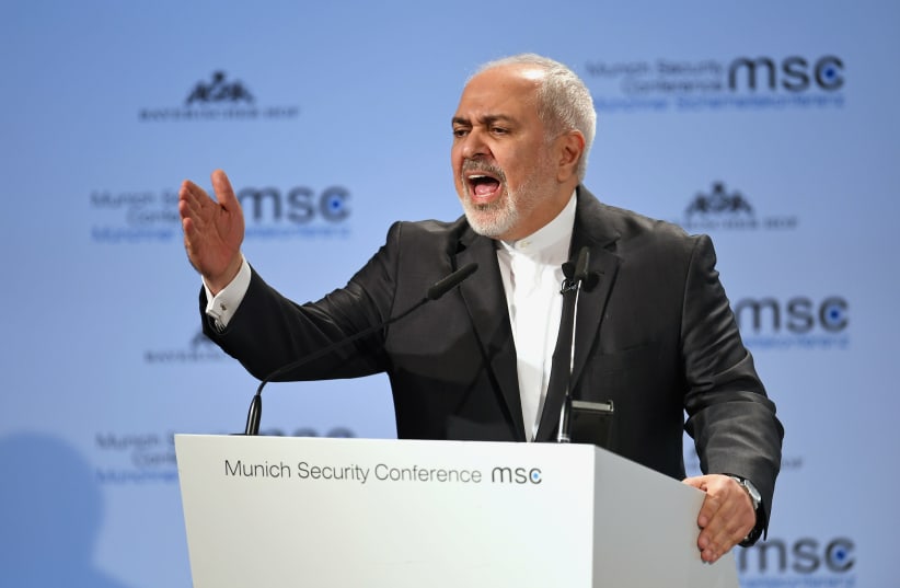 Iran's Foreign Minister Mohammad Javad Zarif speaks during the annual Munich Security Conference in Munich, Germany February 17, 2019 (photo credit: ANDREAS GEBERT/REUTERS)