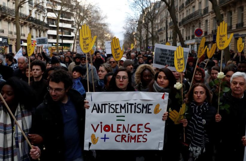A gathering against anantisemitism in France in 2018. (REUTERS/Gonzalo Fuentes) (photo credit: REUTERS/GONZALO FUENTES)