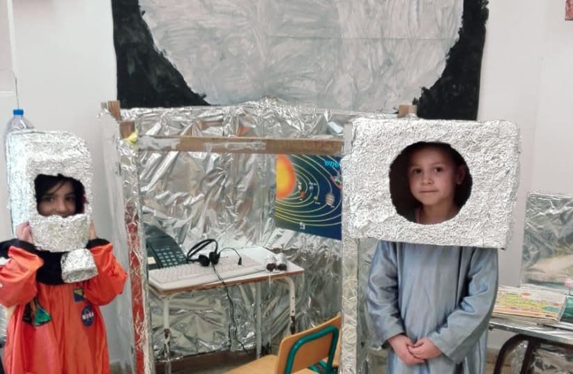 The Arava kindergarten of Ariel children get ready to fly to the moon (photo credit: Courtesy)