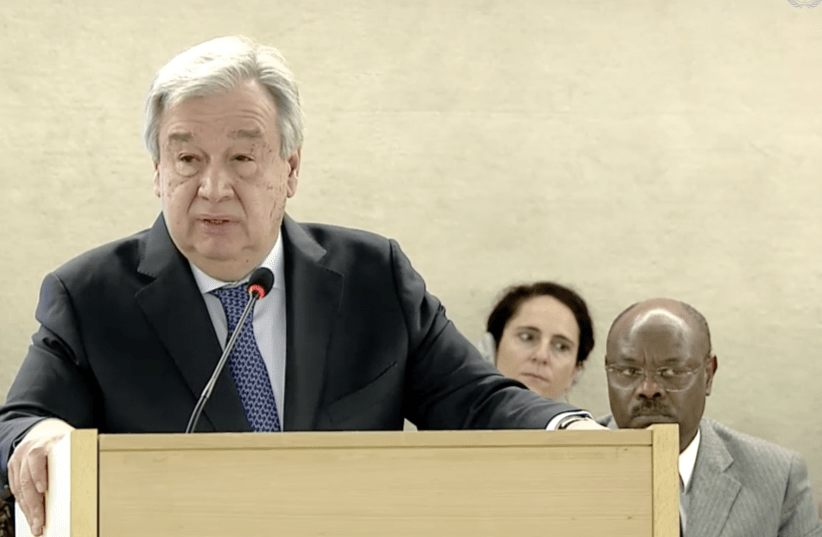 UN Secretary General Antonio Guterres at the opening of the UNHRC's 40th session (photo credit: screenshot)
