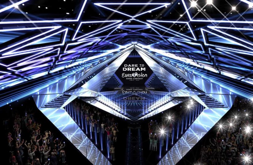 An artistic projection of the 2019 Eurovision stage in Tel Aviv (photo credit: KAN)