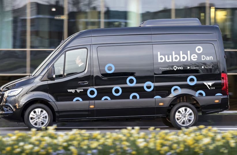 A depiction of a shuttle service provided by Bubble, a joint initiative of Via and Dan. (photo credit: Courtesy)
