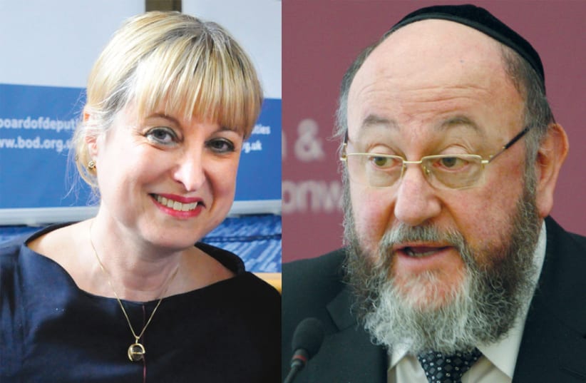 Marie van der Zyl/British Chief Rabbi Ephraim Mirvis (photo credit: Courtesy)