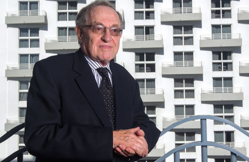 Alan Dershowitz outside his home in Miami Beach, Florida (photo credit: ANDREW INNERARITY / REUTERS)