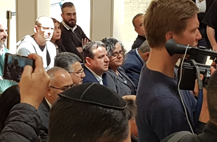 Ayman Odeh at a hearing for the disqualification of Hadash-Ta'al parties, March 13th, 2019 (photo credit: YONAH JEREMY BOB)