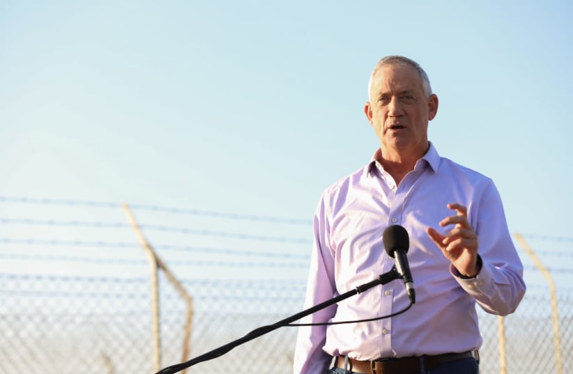 Former IDF chief of staff and Blue and White Party Leader Benny Gantz speaks following the March 14 rocket launches towards central Israel, 2019. (photo credit: YANIR COZIN / MAARIV)