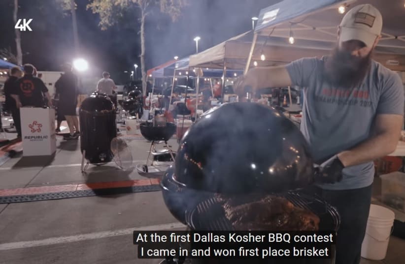 'RaBBiQ' barbecuing kosher steak in Texas, one of the new featured American Jews on Kan TV (photo credit: KAN)