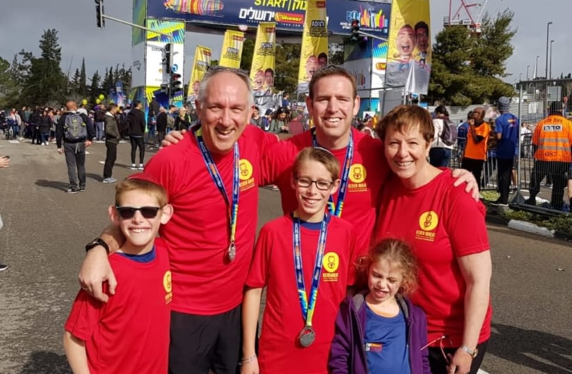 The author and family at the Jerusalem Marathon, March 15th, 2019 (photo credit: Courtesy)