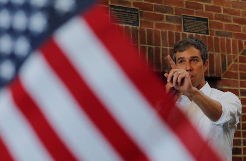 Democratic 2020 U.S. presidential candidate O'Rourke speaks in Plymouth (photo credit: BRIAN SNYDER / REUTERS)