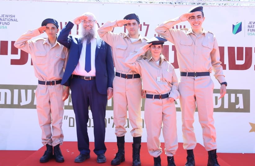 Shachak Shriki, Liron Nathan, Liel Katzav and Roi Kaufman at their IDF induction ceremony (photo credit: Courtesy)