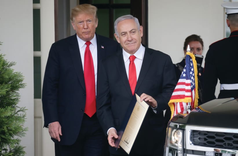US PRESIDENT Donald Trump sees Prime Minister Netanyahu off from the White House in Washington (photo credit: REUTERS)