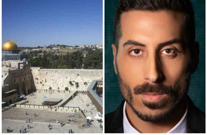 Israel's Eurovision contestant Kobi Merimi and the Western Wall in Jerusalem (photo credit: MARC ISRAEL SELLEM/COURTESY)