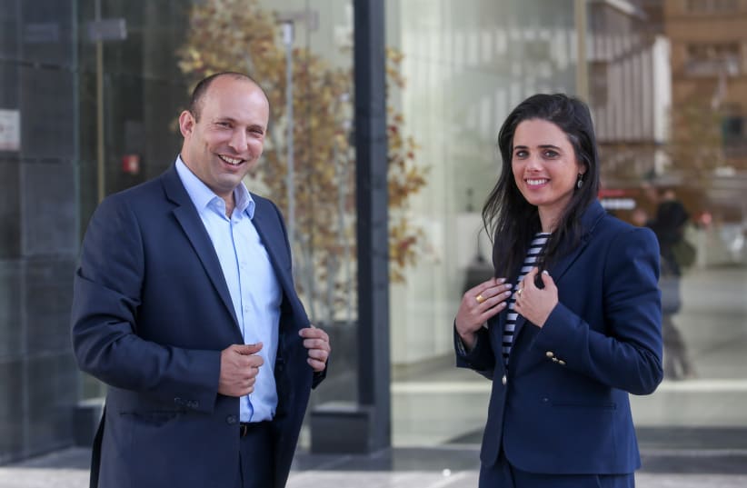 Head of the New Right Party Naftali Bennett and Justice Minister Ayelet Shaked, 2019. (photo credit: MARC ISRAEL SELLEM)