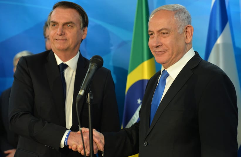 Brazilian Presdient Jair Bolsonaro and Prime Minister Benjamin Netanyahu .  (photo credit: KOBI GIDON / GPO)