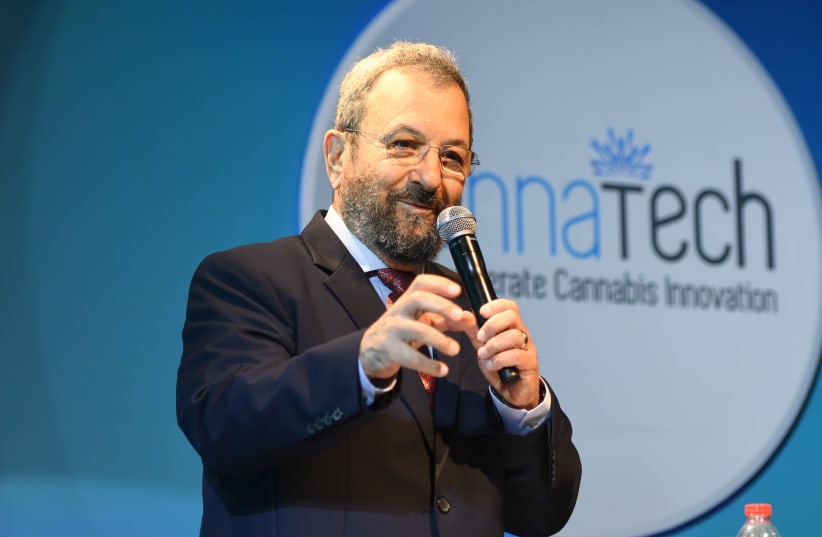 Former prime minister Ehud Barak spoke at the two-day CannaTech Tel Aviv conference on April 1st, 2019 (photo credit: AVSHALOM SASSONI/ MAARIV)