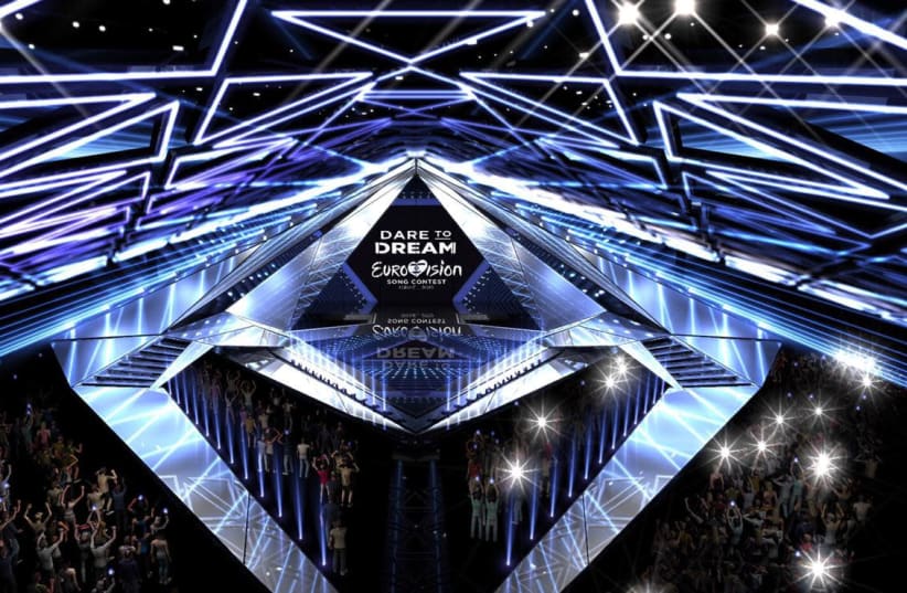 An artistic projection of the 2019 Eurovision stage in Tel Aviv (photo credit: KAN)