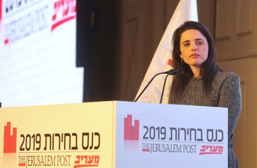 Ayelet Shaked at The Jerusalem Post elections conference, April 3rd, 2019 (photo credit: MARC ISRAEL SELLEM/THE JERUSALEM POST)