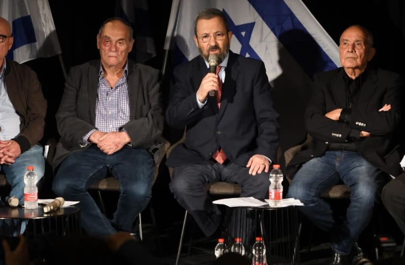Former Prime Minister Ehud Barak [C] speaking at a special panel regarding Case 3000    (photo credit: AVSHALOM SASSONI)