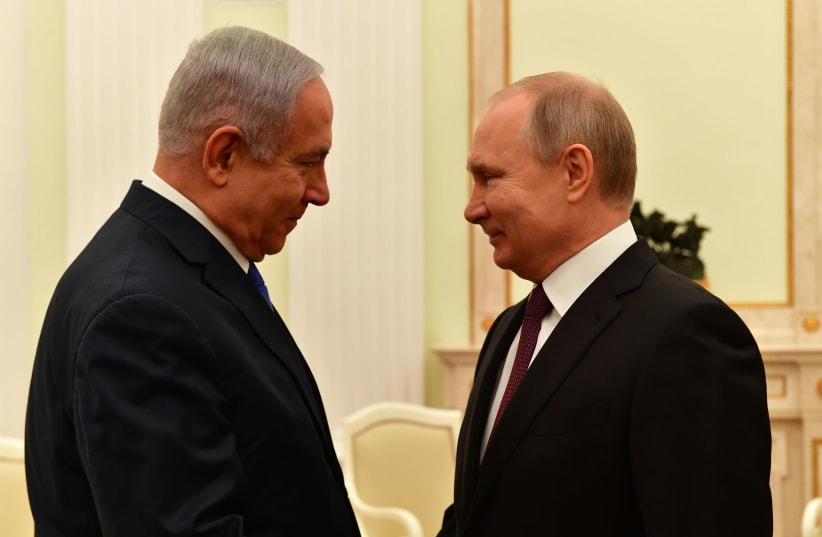 Prime Minister Benjamin Netanyahu met with Russian President Vladimir Putin in the Kremlin, Moscow on April 4th, 2019 (photo credit: KOBI GIDEON/GPO)