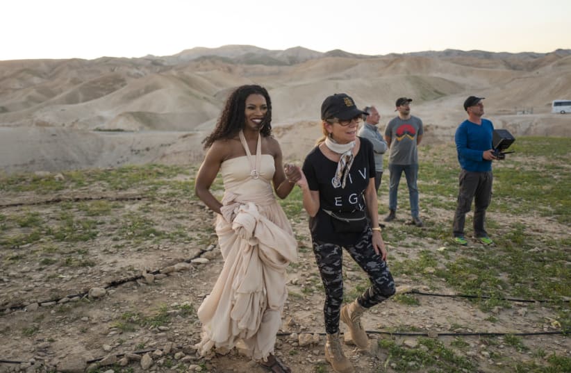 NICOLE MULLEN (left) and Kathie Lee Gifford on set of filming in Israel last month (photo credit: Courtesy)