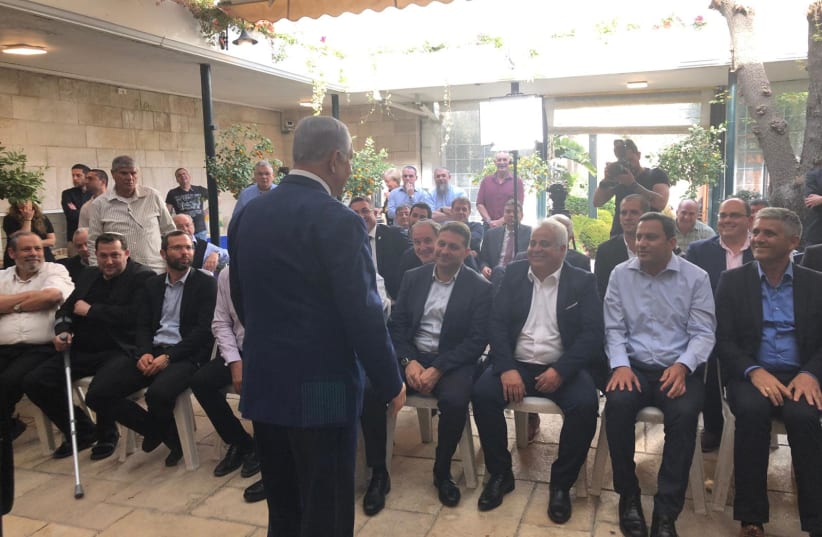 Prime Minister Benjamin Netanyahu at a meeting with West Bank community heads (photo credit: PRIME MINISTER'S OFFICE)