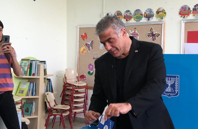 Yair Lapid, Chairman of the Yesh Atid party voting (photo credit: MOR SHIMONI)