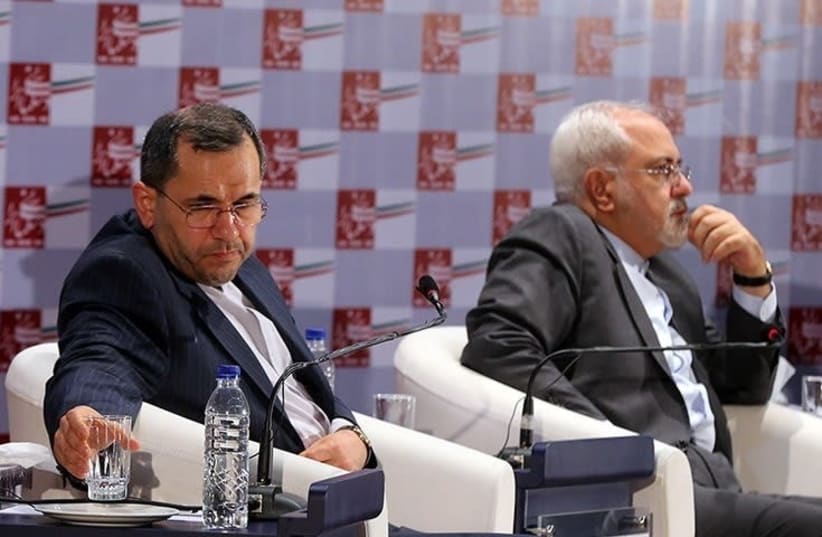 Majid Takht Ravanchi (L) with Mohammad Javad Zarif (R), Iran's Foreign Minister, in 2015 (photo credit: TASNIM NEWS AGENCY/WIKIMEDIA COMMONS)