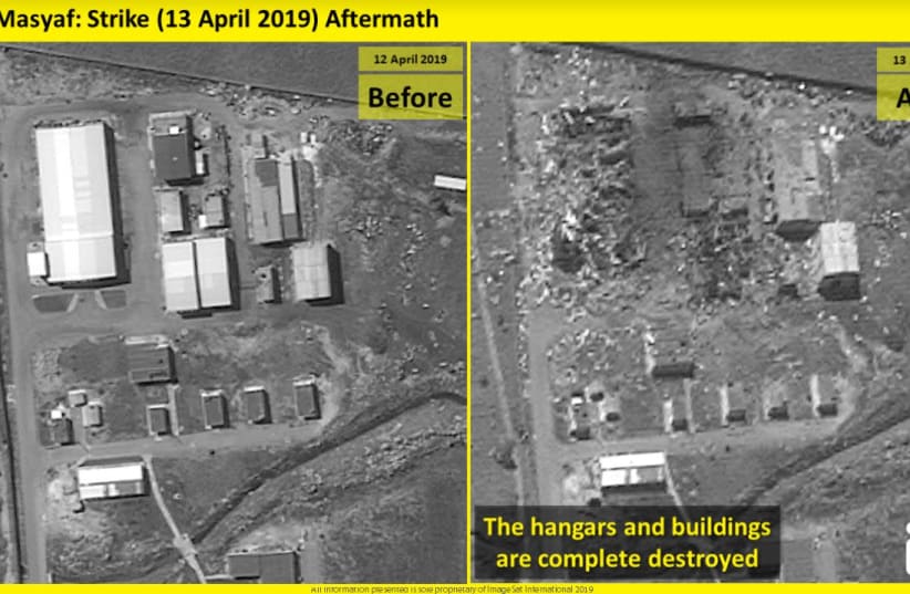 Before and after photos of a possible Iranian missile factory in Syria (photo credit: IMAGESAT INTERNATIONAL (ISI))