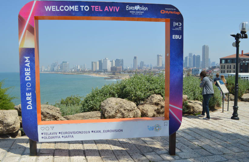 A Eurovision-themed photo frame stationed in Tel Aviv (photo credit: TEL AVIV MUNICIPALITY)
